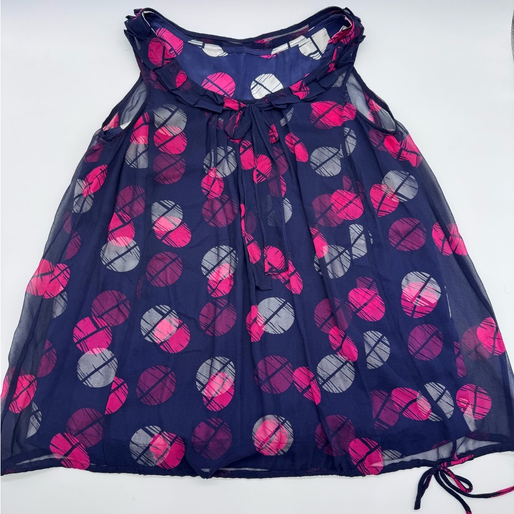 Navy and Pink Sleeveless‎ Silk Top, Size 38 (US 8)
